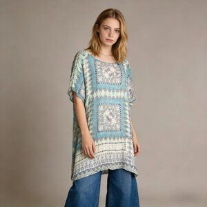 NWOT Johnny Was Arroyo Ice Floral Paisley Long Tunic Shirt Blouse Size L